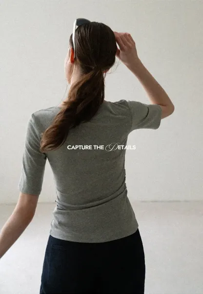 Asymmetric Draped Neckline Short Sleeve T Shirt