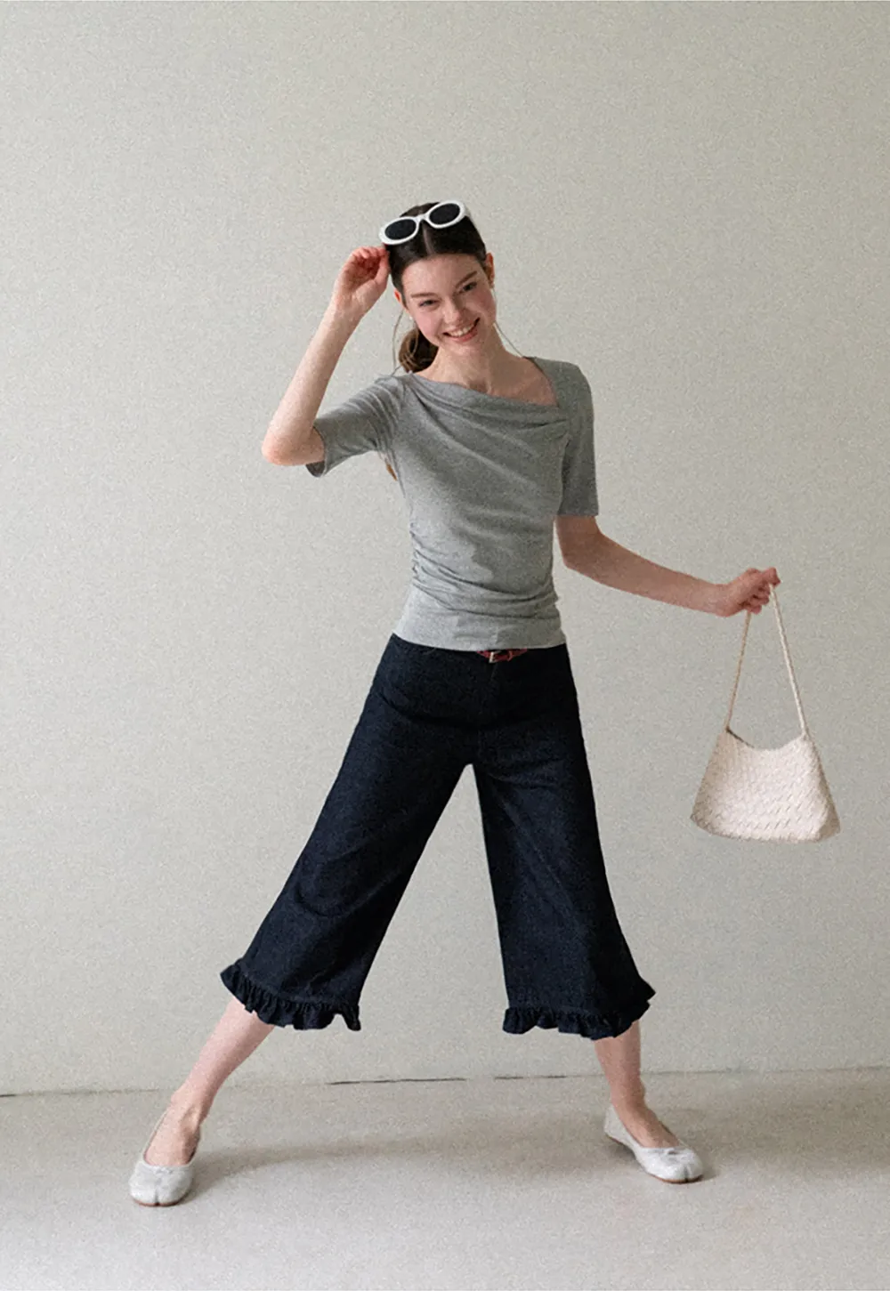 Asymmetric Draped Neckline Short Sleeve T Shirt