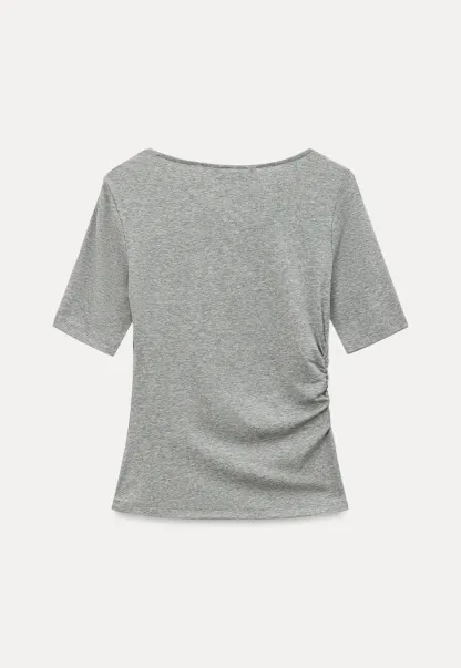 Asymmetric Draped Neckline Short Sleeve T Shirt