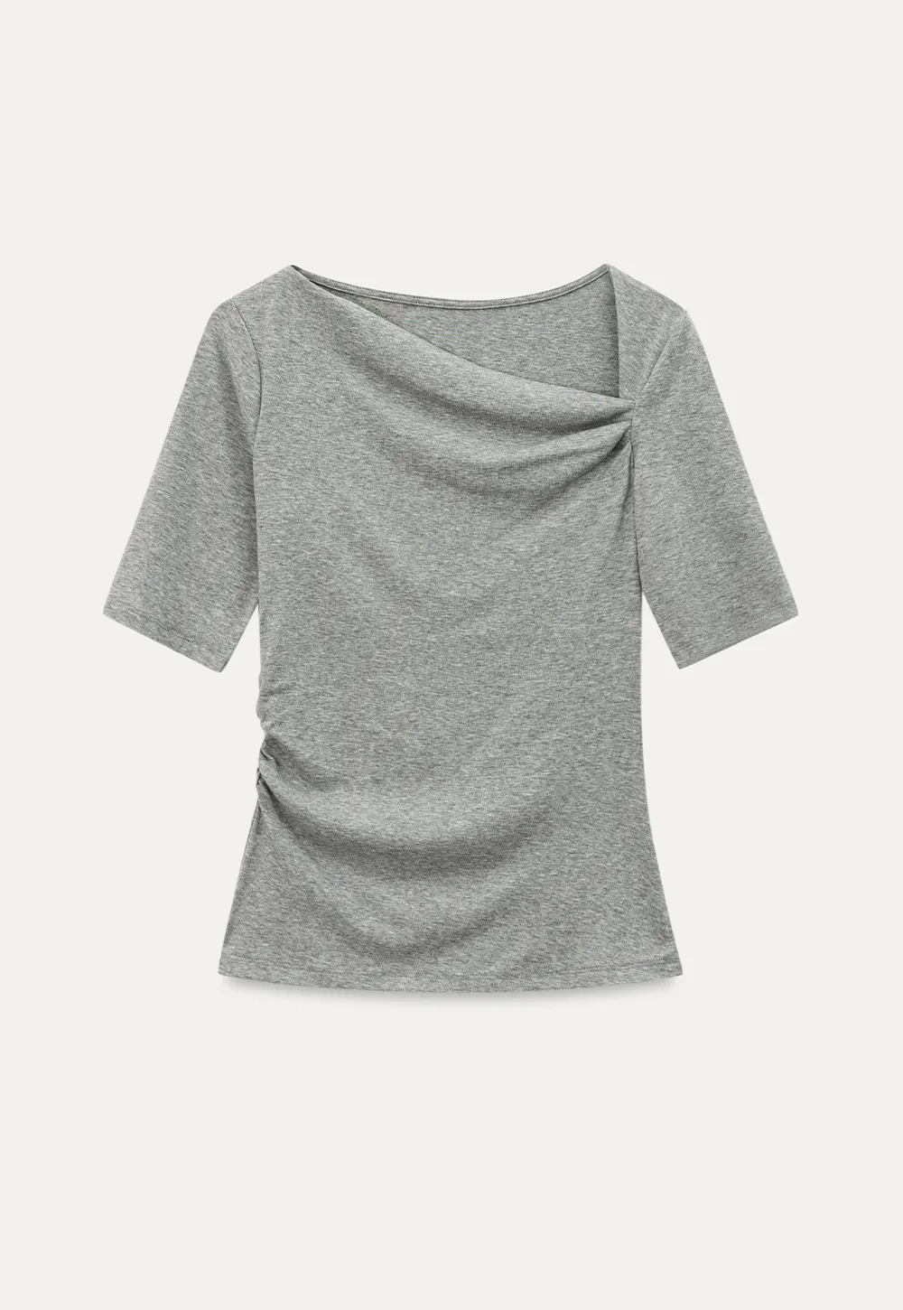 Asymmetric Draped Neckline Short Sleeve T Shirt