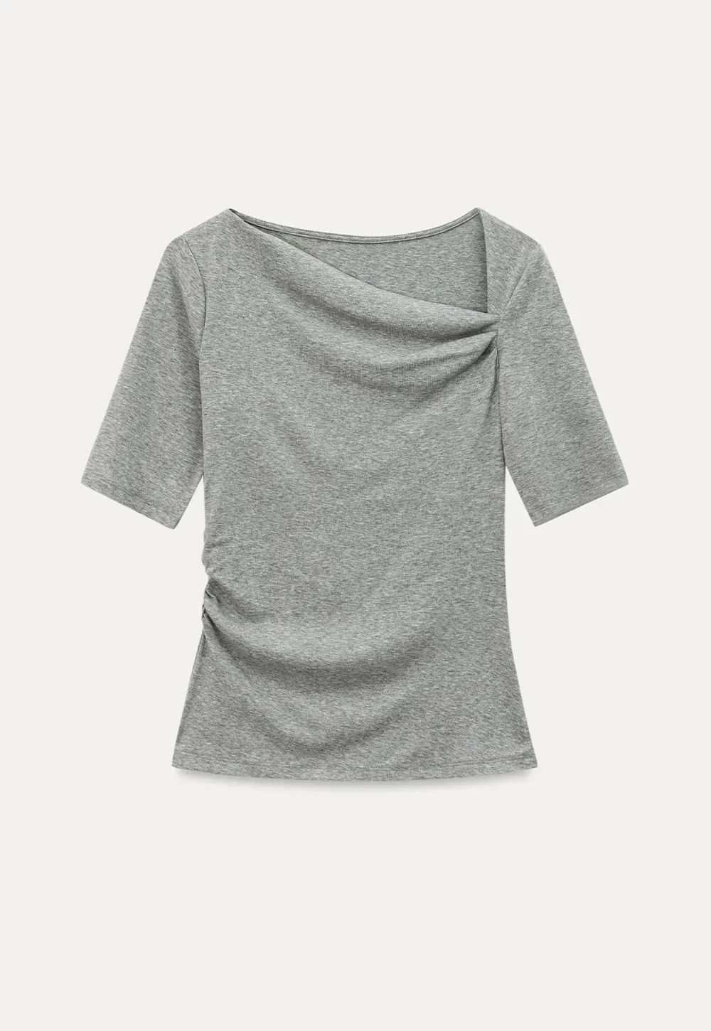 Asymmetric Draped Neckline Short Sleeve T Shirt