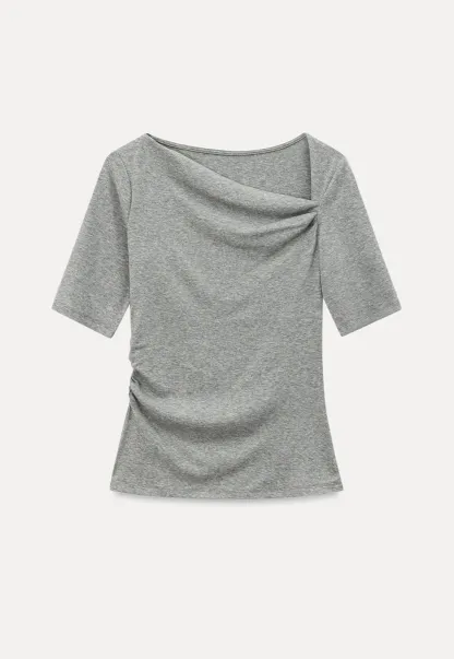 Asymmetric Draped Neckline Short Sleeve T Shirt