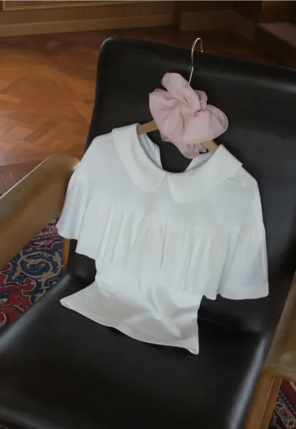 Pleated Collar Short Sleeve T Shirt
