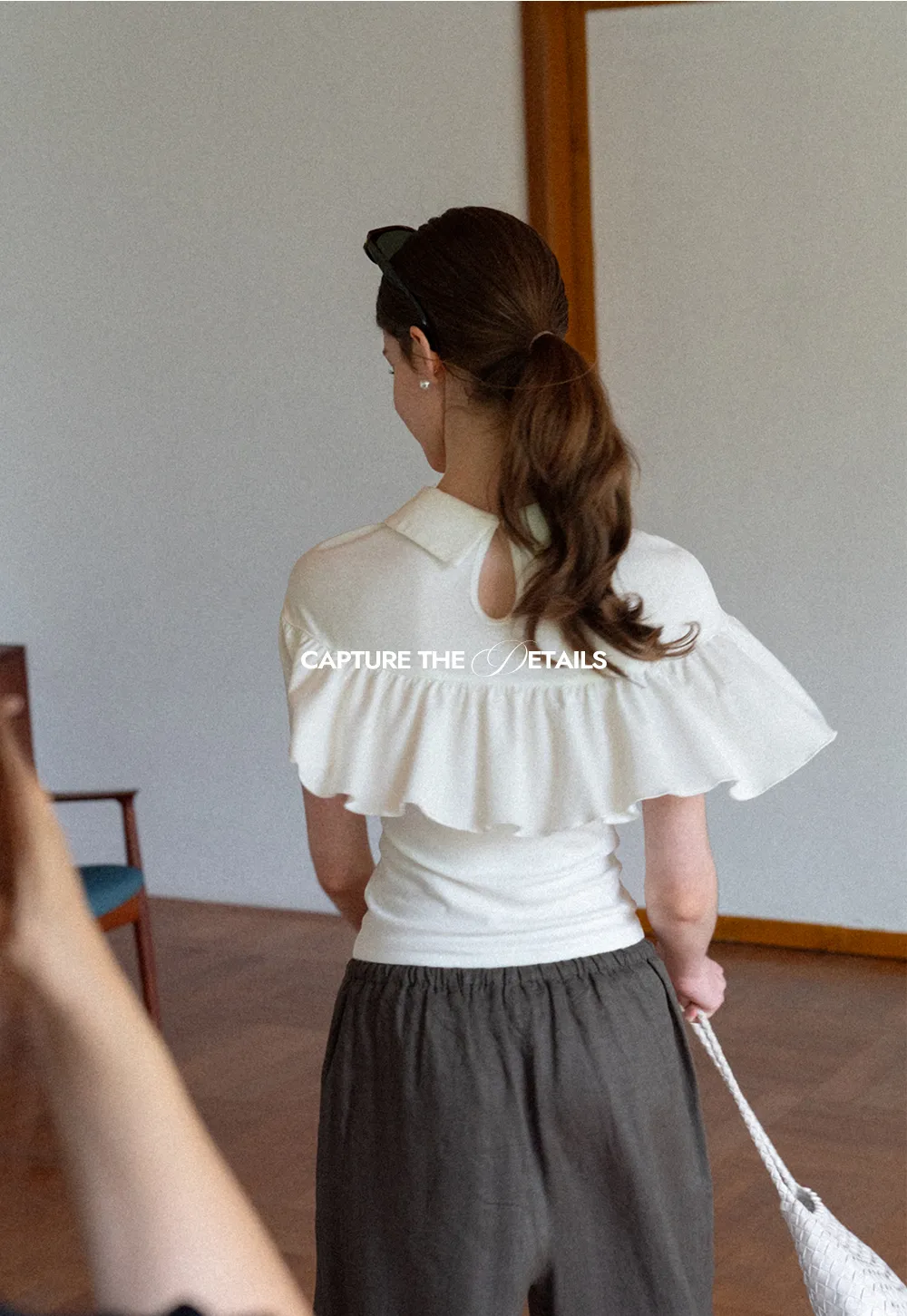 Pleated Collar Short Sleeve T Shirt
