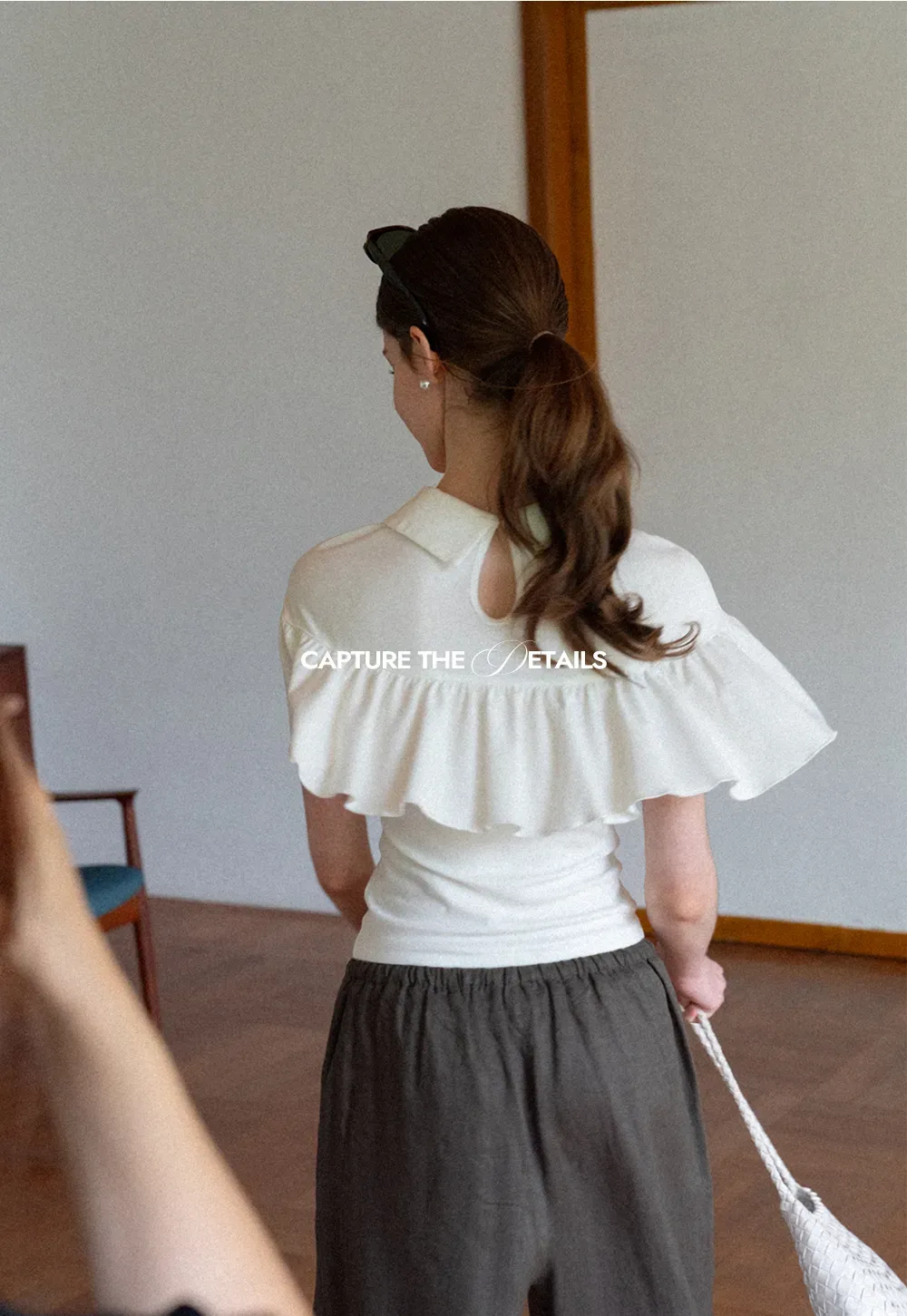 Pleated Collar Short Sleeve T Shirt