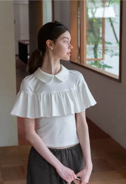 Pleated Collar Short Sleeve T Shirt