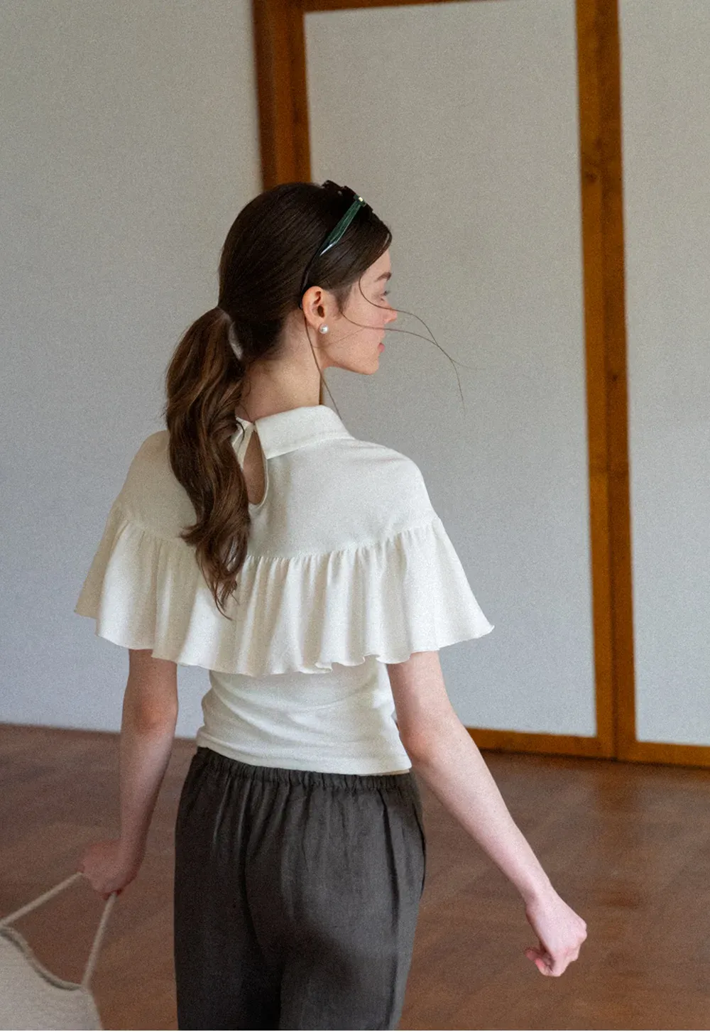 Pleated Collar Short Sleeve T Shirt