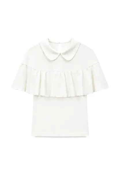 Pleated Collar Short Sleeve T Shirt