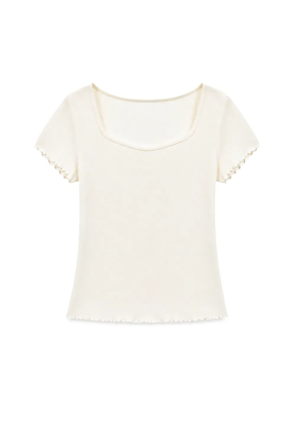 Scalloped Hem V Neck Short Sleeve Knit Tshirt