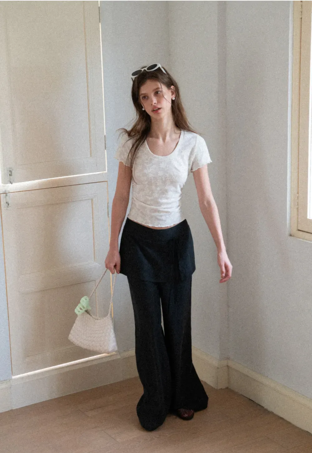 Lace Texture Cropped Short Sleeve Tshirt