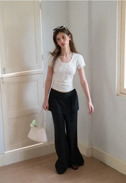 Lace Texture Cropped Short Sleeve Tshirt