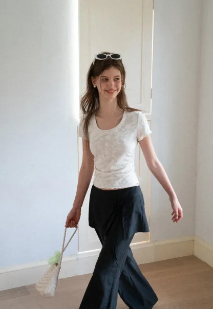 Lace Texture Cropped Short Sleeve Tshirt