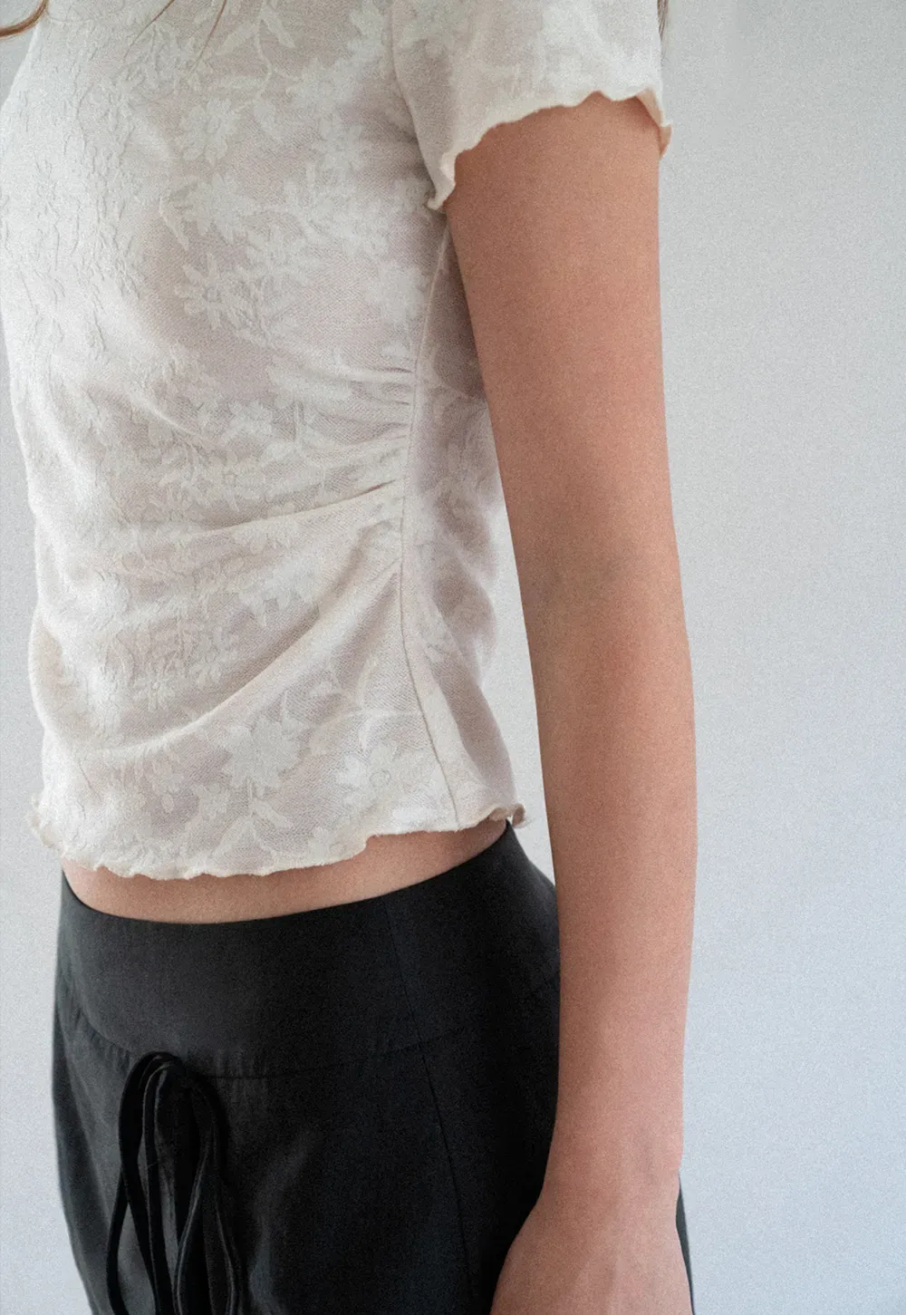 Lace Texture Cropped Short Sleeve Tshirt