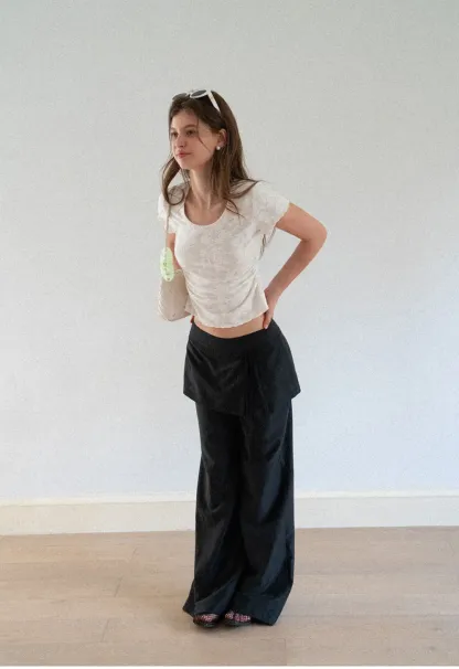 Lace Texture Cropped Short Sleeve Tshirt