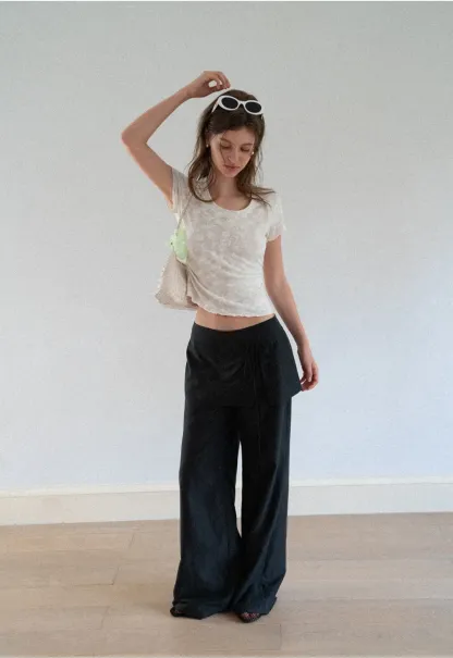 Lace Texture Cropped Short Sleeve Tshirt