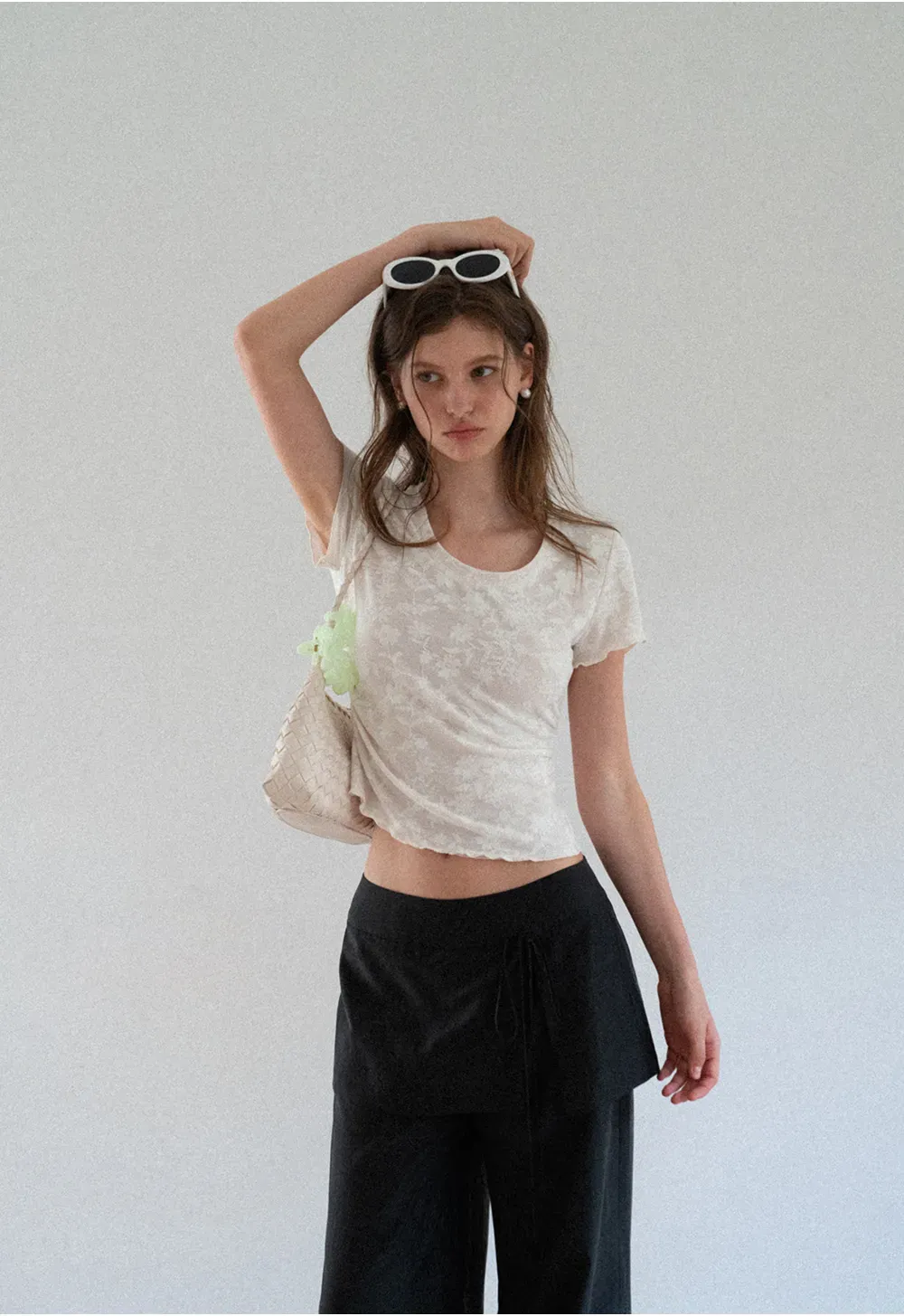 Lace Texture Cropped Short Sleeve Tshirt