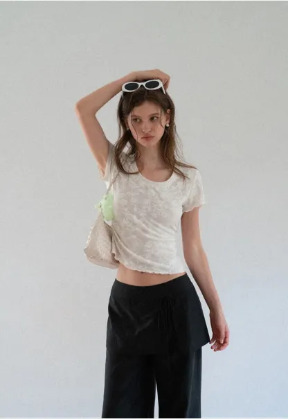 Lace Texture Cropped Short Sleeve Tshirt