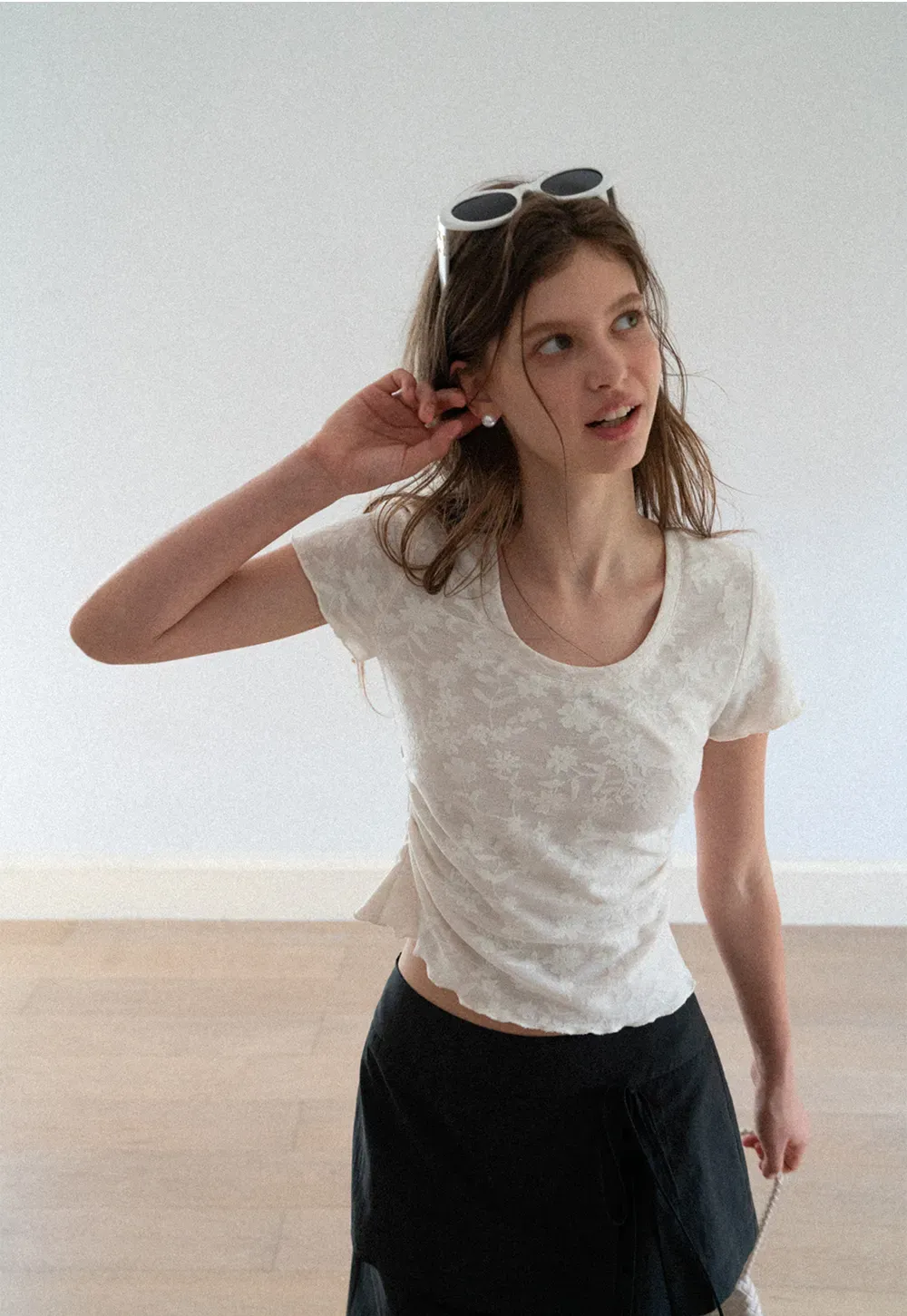 Lace Texture Cropped Short Sleeve Tshirt