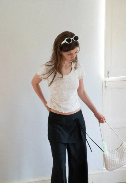Lace Texture Cropped Short Sleeve Tshirt