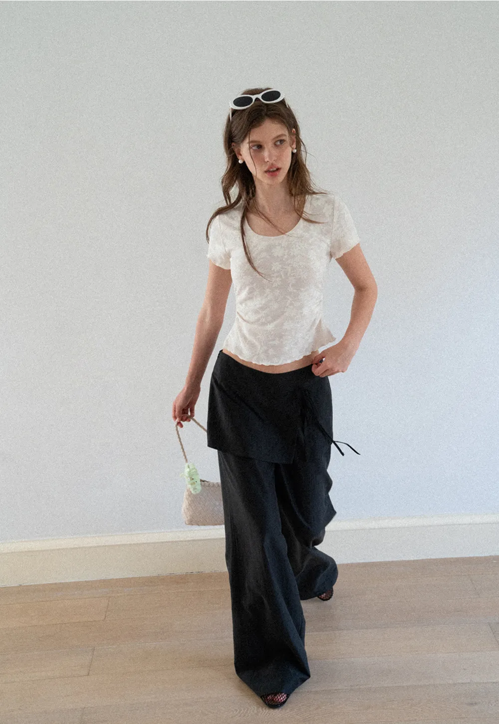 Lace Texture Cropped Short Sleeve Tshirt