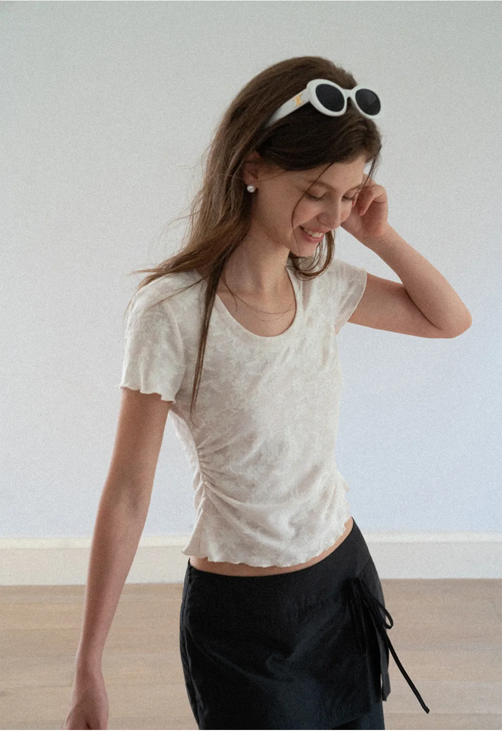 Lace Texture Cropped Short Sleeve Tshirt