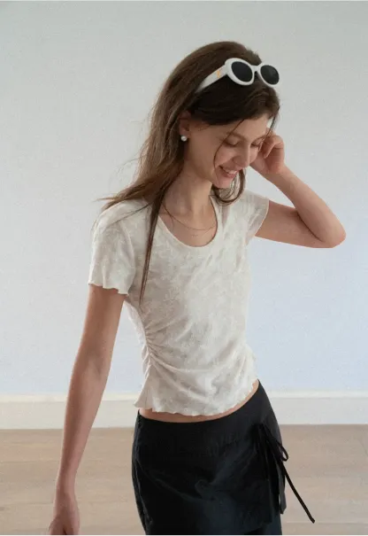 Lace Texture Cropped Short Sleeve Tshirt
