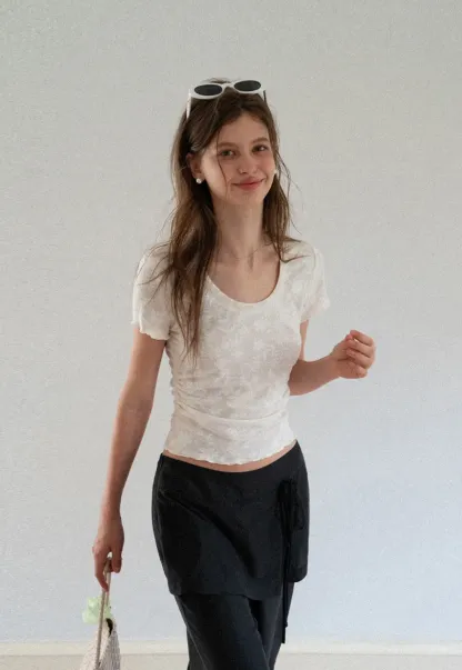 Lace Texture Cropped Short Sleeve Tshirt