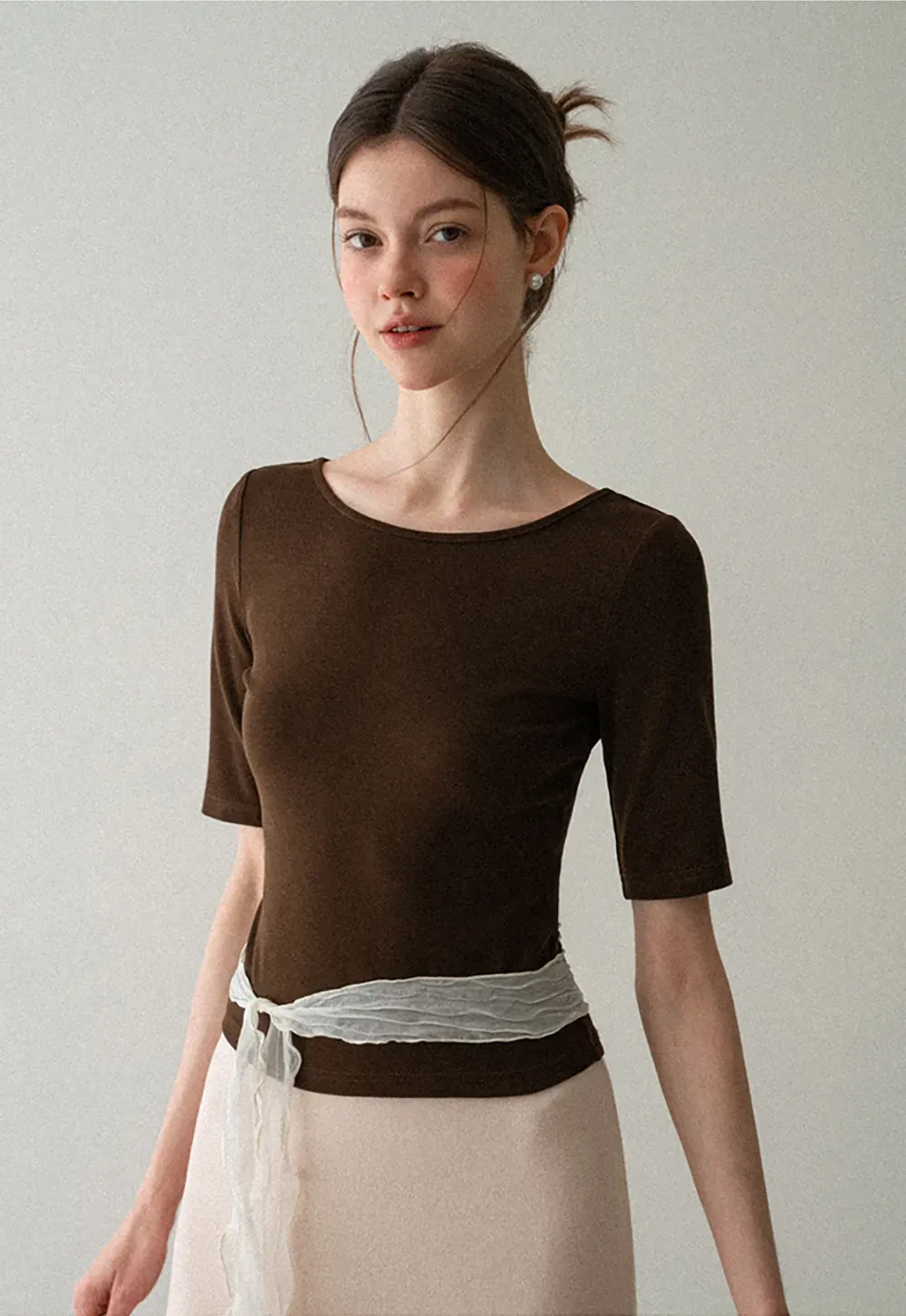 Cropped Ribbed Knit Short Sleeve Top