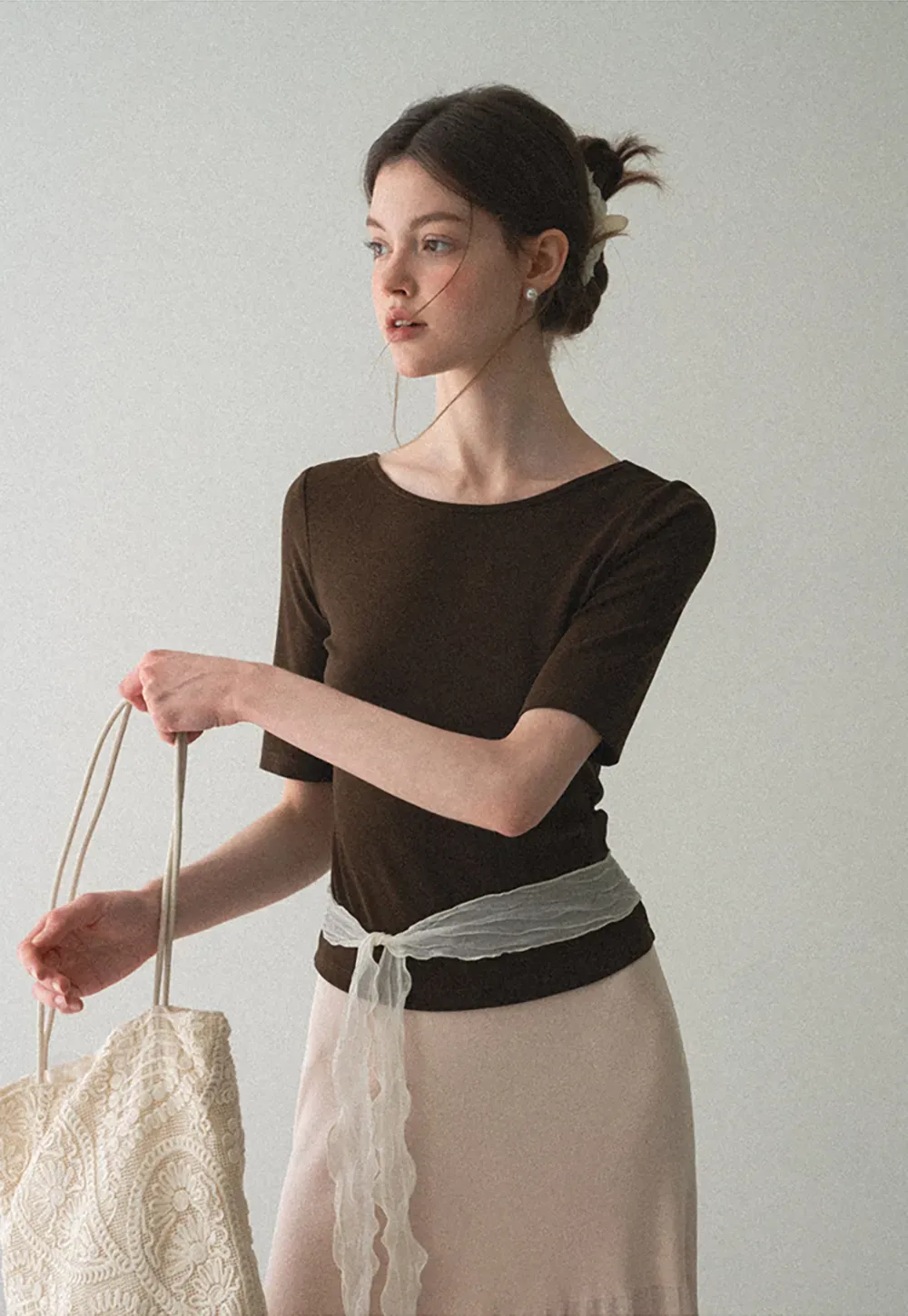 Cropped Ribbed Knit Short Sleeve Top