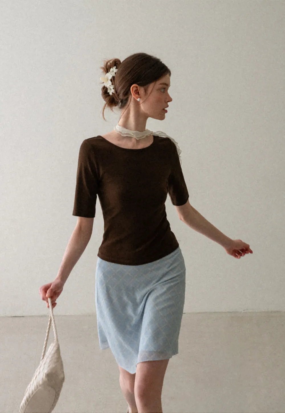 Cropped Ribbed Knit Short Sleeve Top