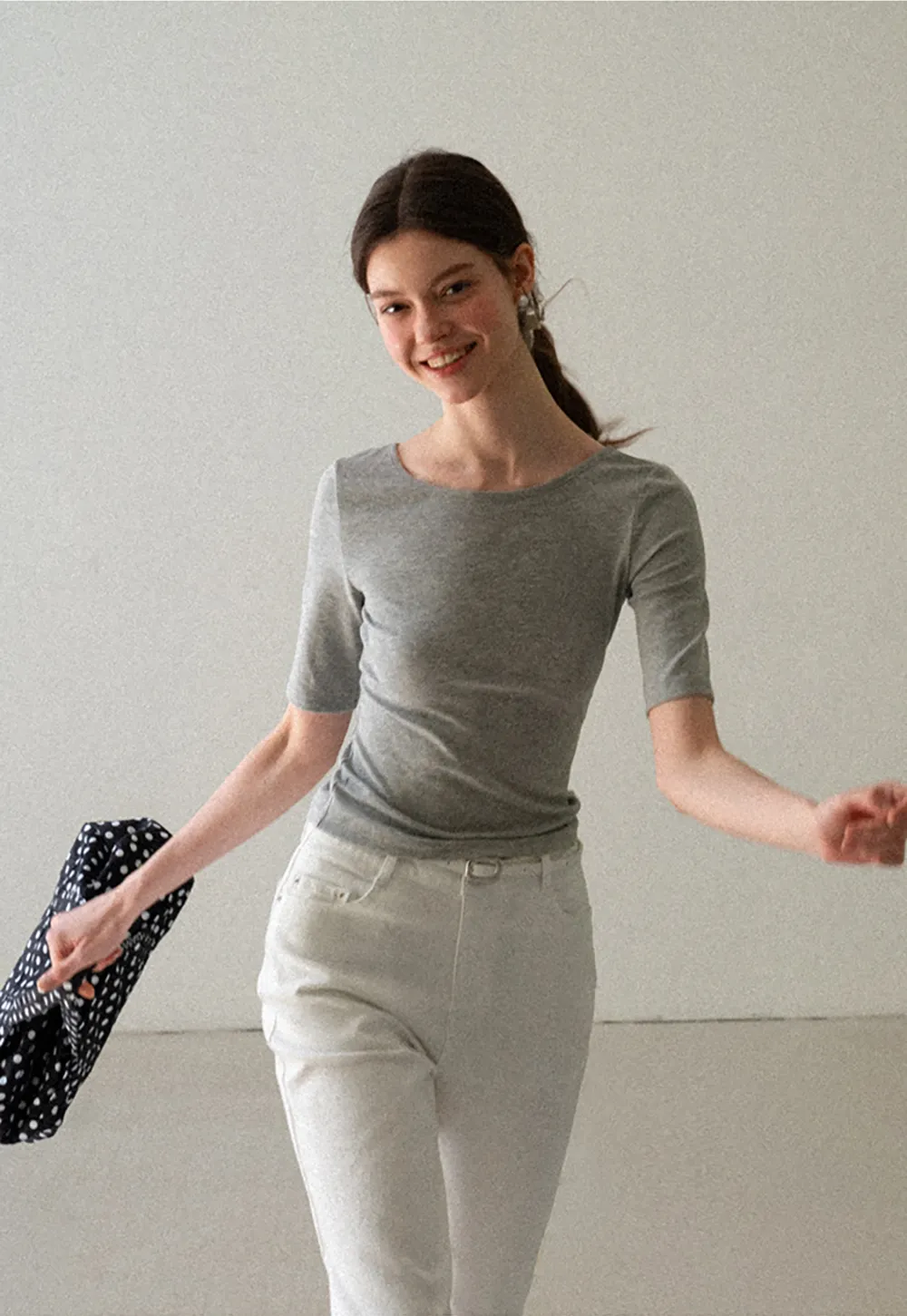 Cropped Ribbed Knit Short Sleeve Top