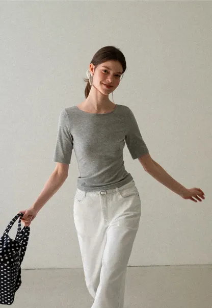 Cropped Ribbed Knit Short Sleeve Top