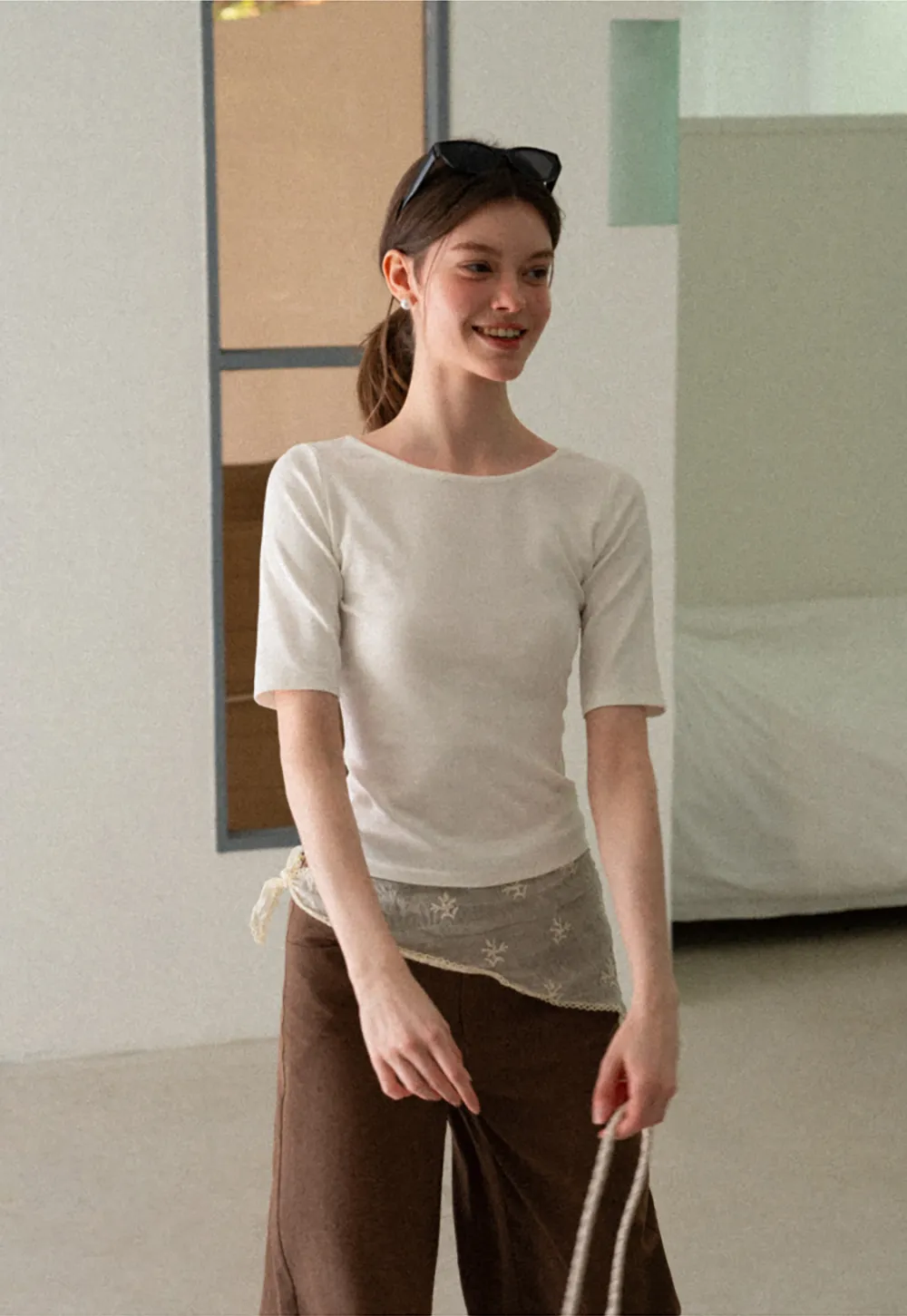 Cropped Ribbed Knit Short Sleeve Top