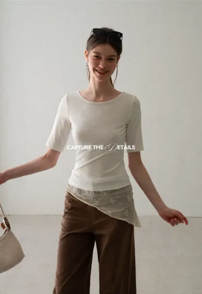 Cropped Ribbed Knit Short Sleeve Top