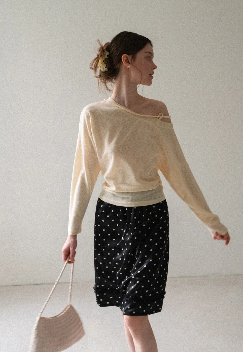 Asymmetrical Shoulder Knit Top Long Sleeve