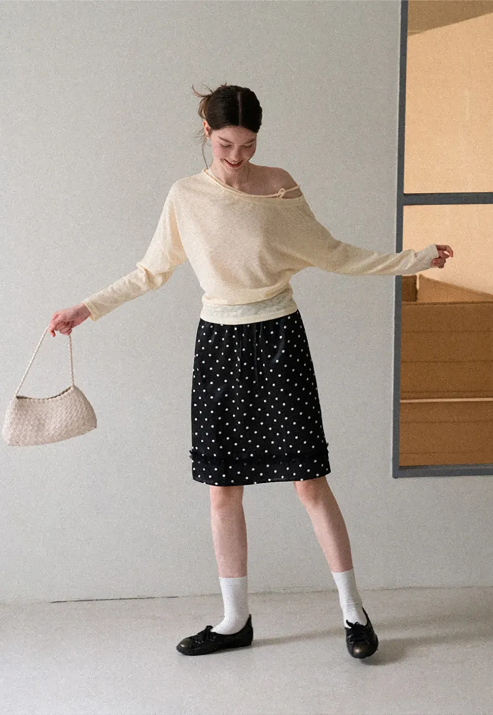 Asymmetrical Shoulder Knit Top Long Sleeve