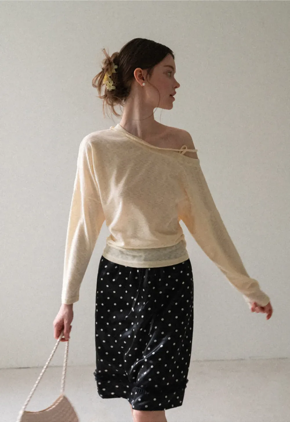 Asymmetrical Shoulder Knit Top Long Sleeve