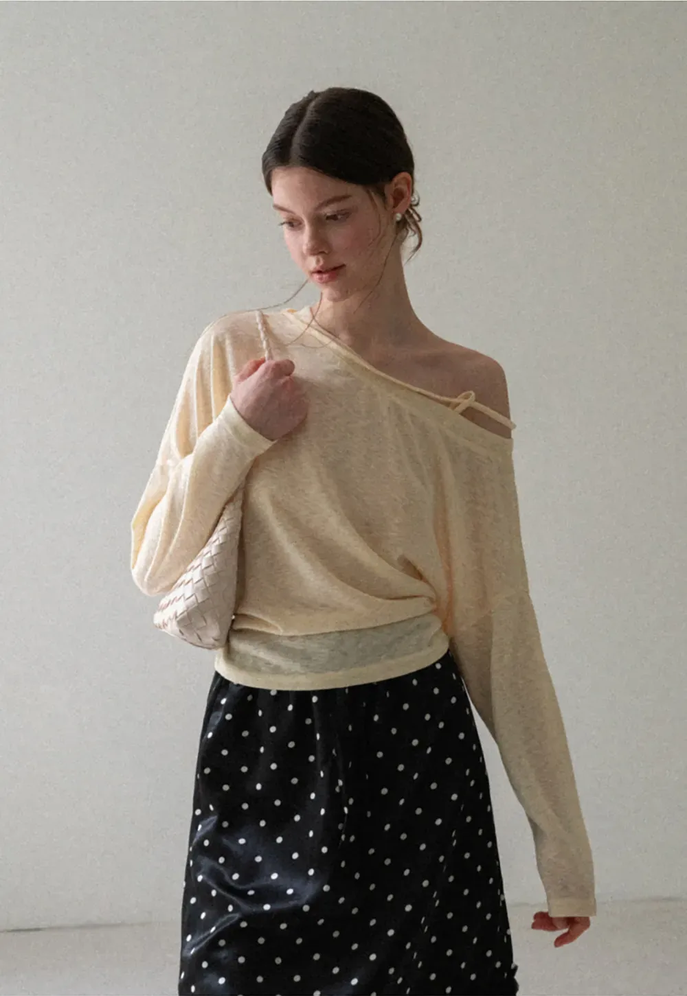 Asymmetrical Shoulder Knit Top Long Sleeve