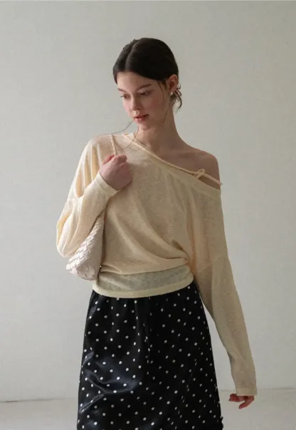 Asymmetrical Shoulder Knit Top Long Sleeve