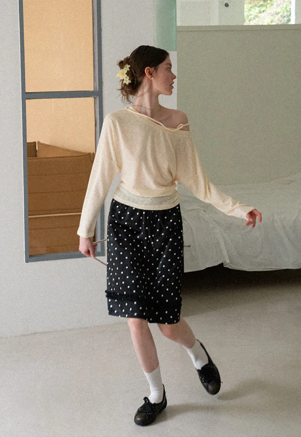 Asymmetrical Shoulder Knit Top Long Sleeve