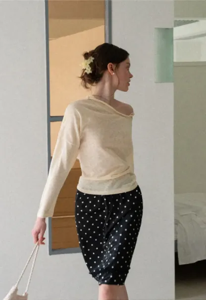 Asymmetrical Shoulder Knit Top Long Sleeve