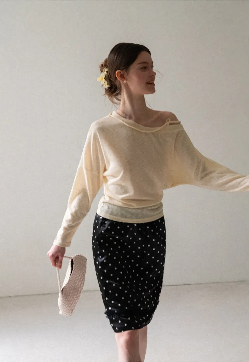 Asymmetrical Shoulder Knit Top Long Sleeve