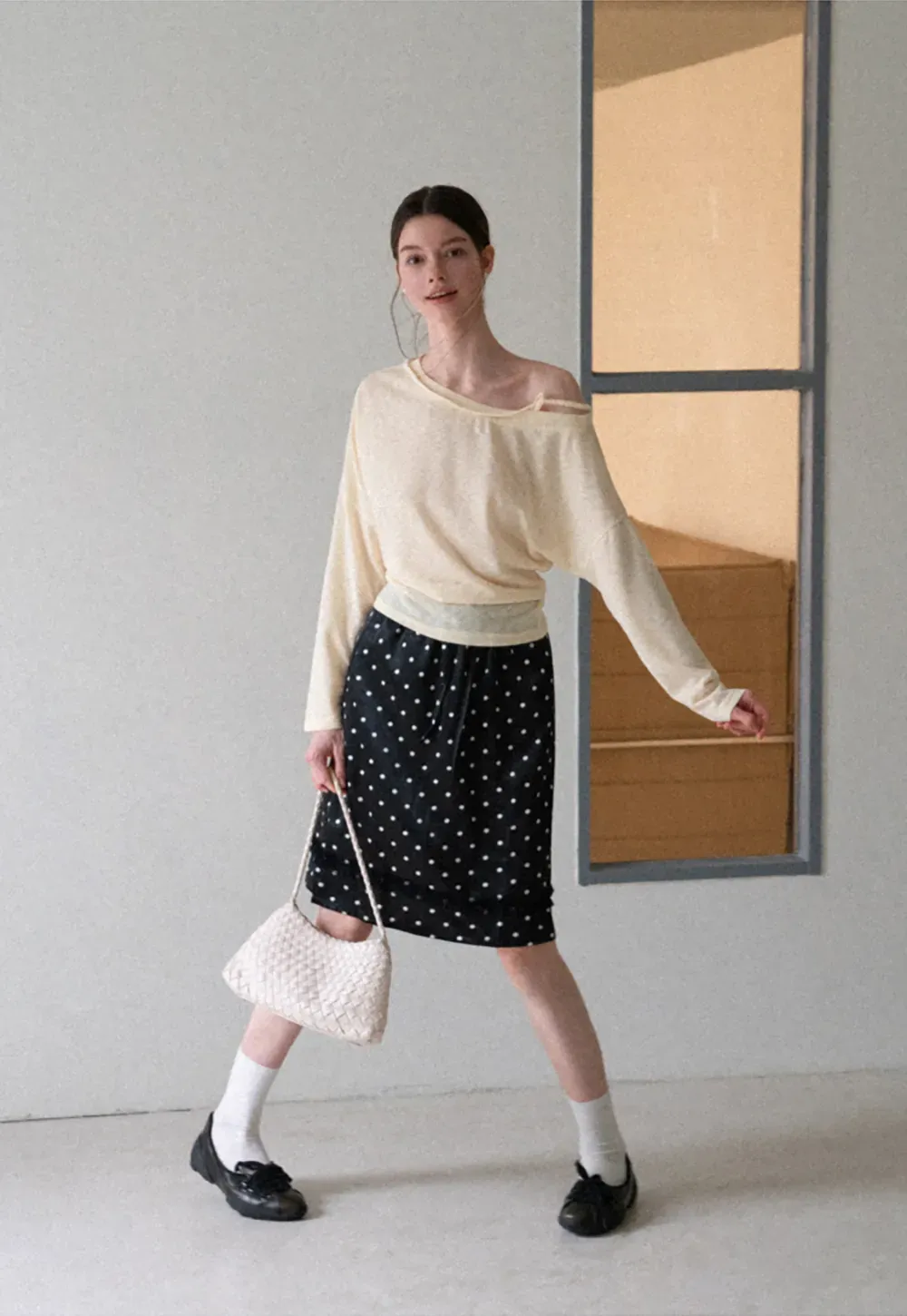 Asymmetrical Shoulder Knit Top Long Sleeve