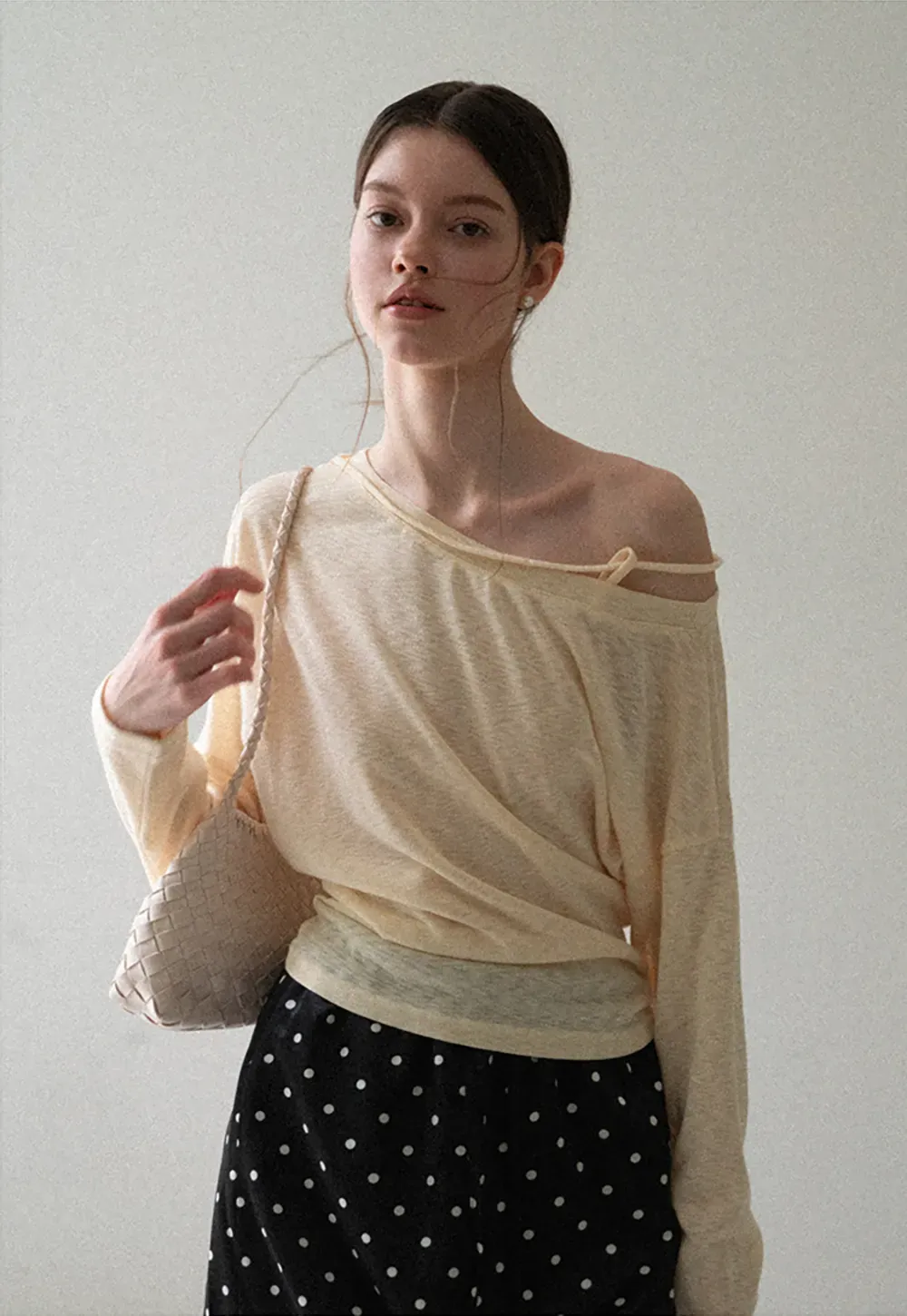 Asymmetrical Shoulder Knit Top Long Sleeve