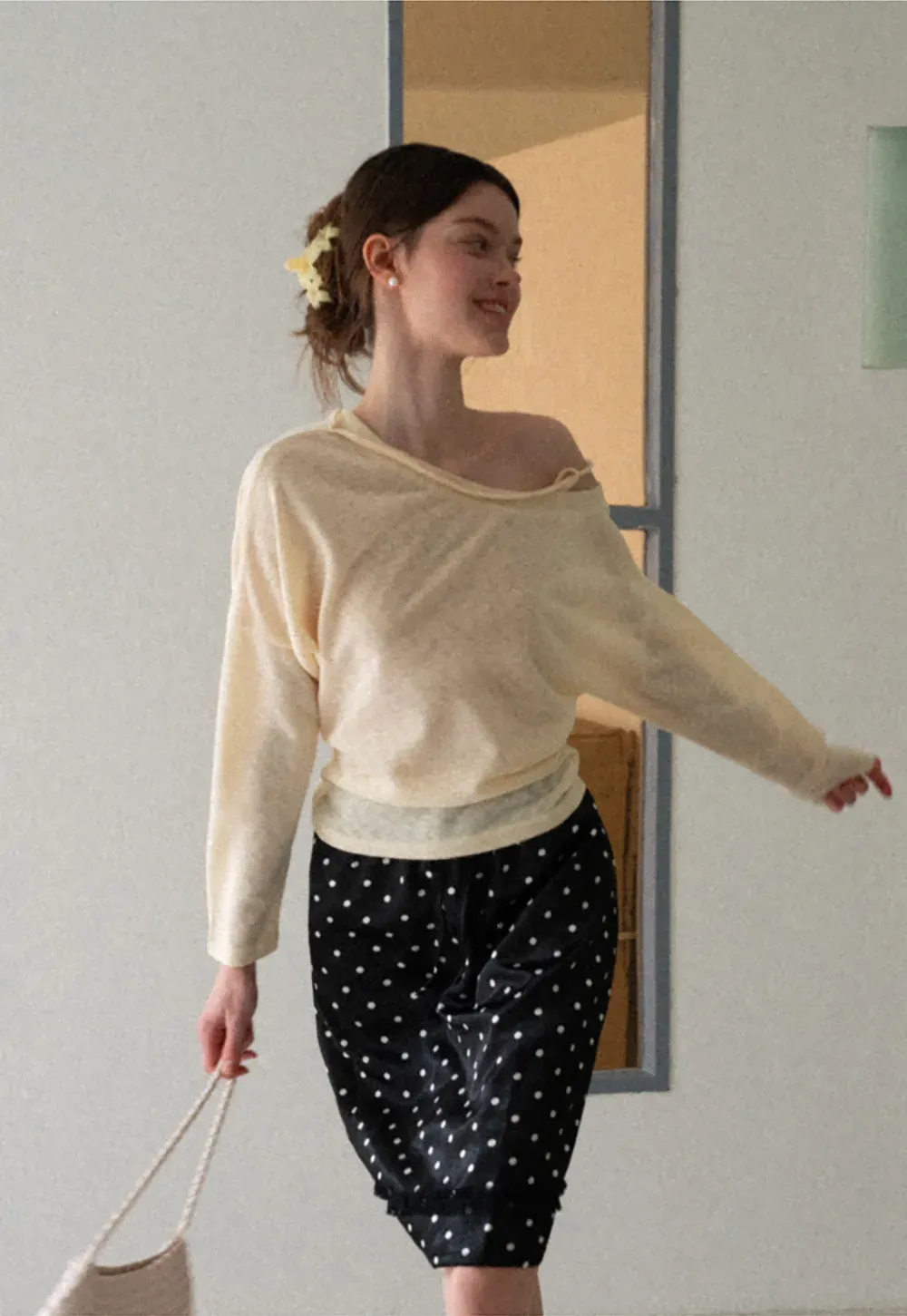 Asymmetrical Shoulder Knit Top Long Sleeve