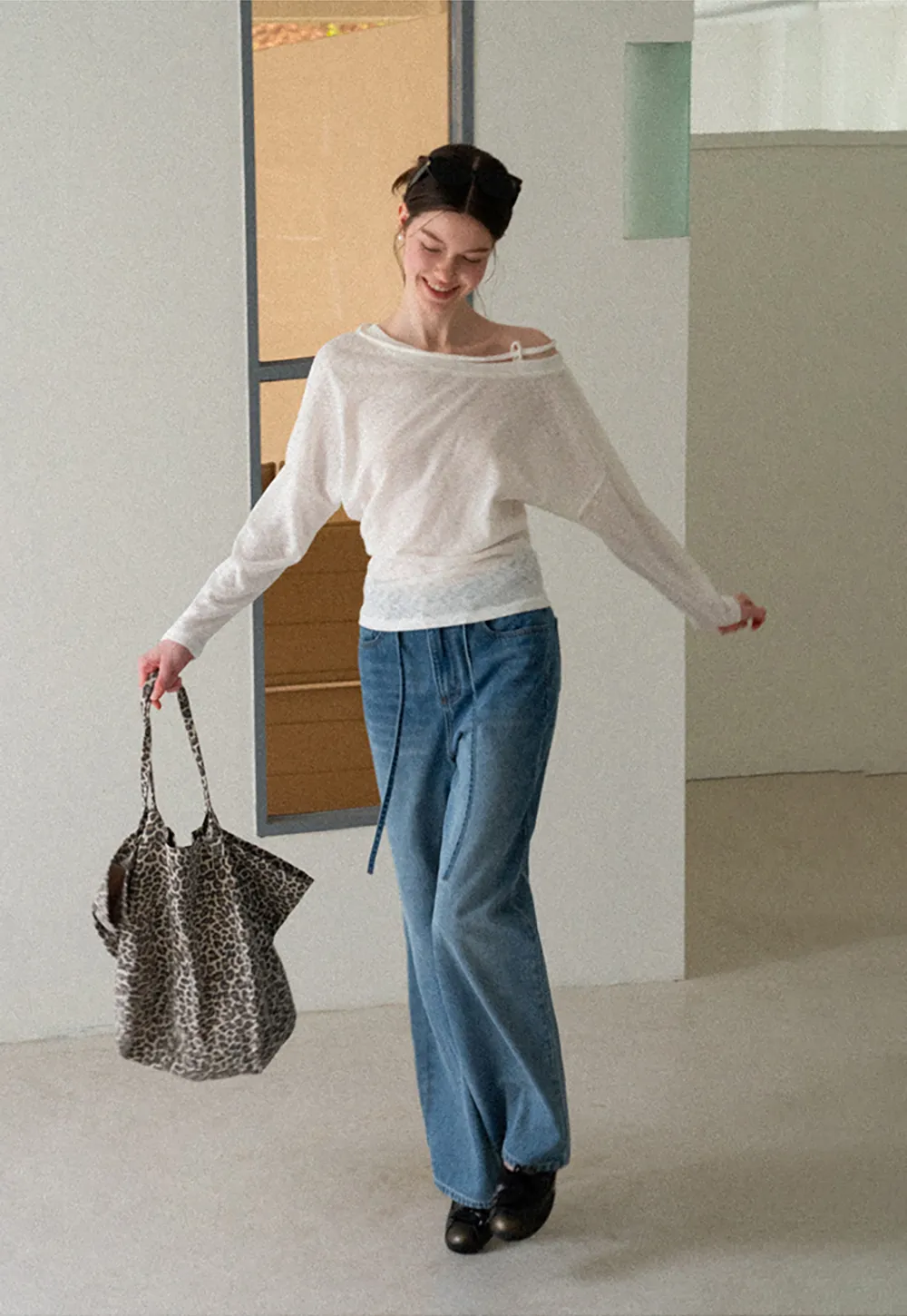 Asymmetrical Shoulder Knit Top Long Sleeve