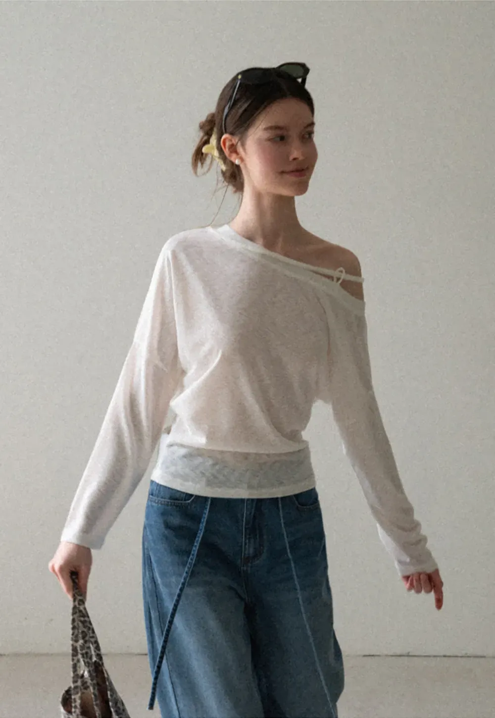 Asymmetrical Shoulder Knit Top Long Sleeve