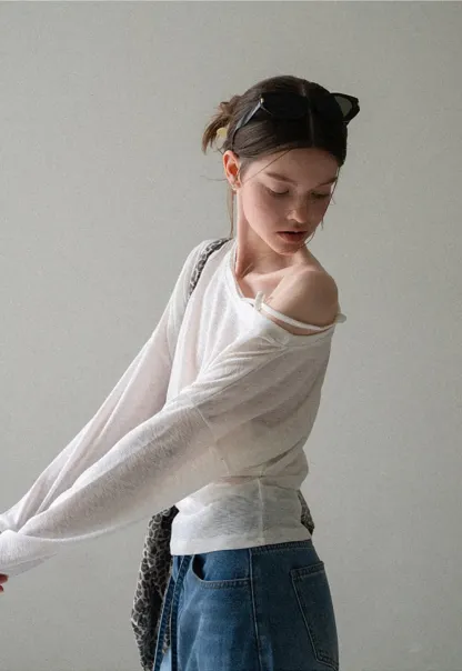 Asymmetrical Shoulder Knit Top Long Sleeve