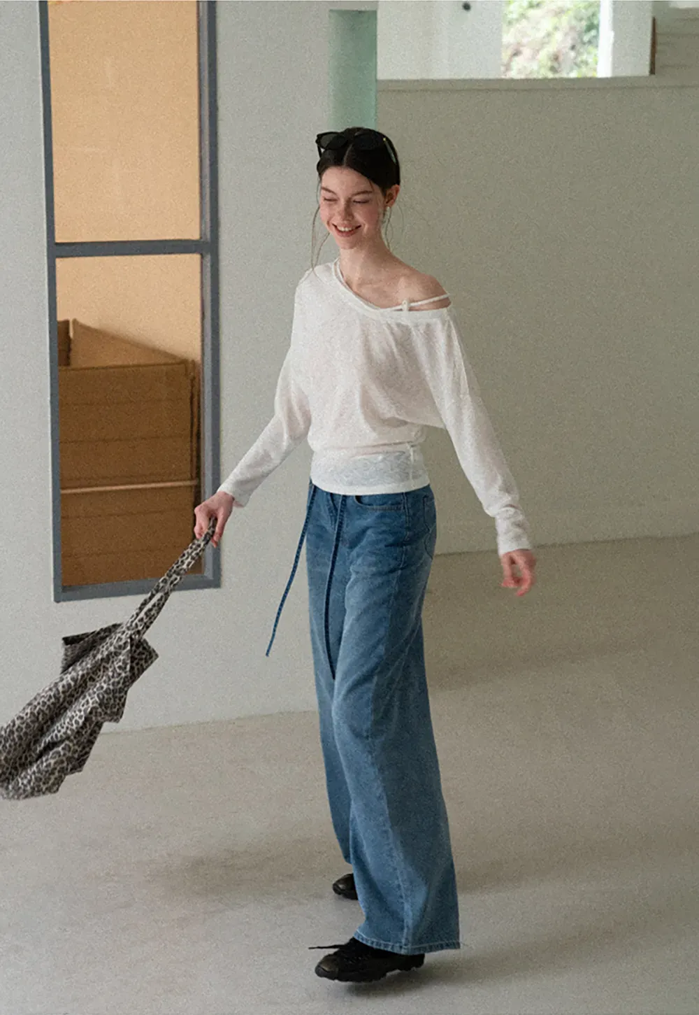 Asymmetrical Shoulder Knit Top Long Sleeve