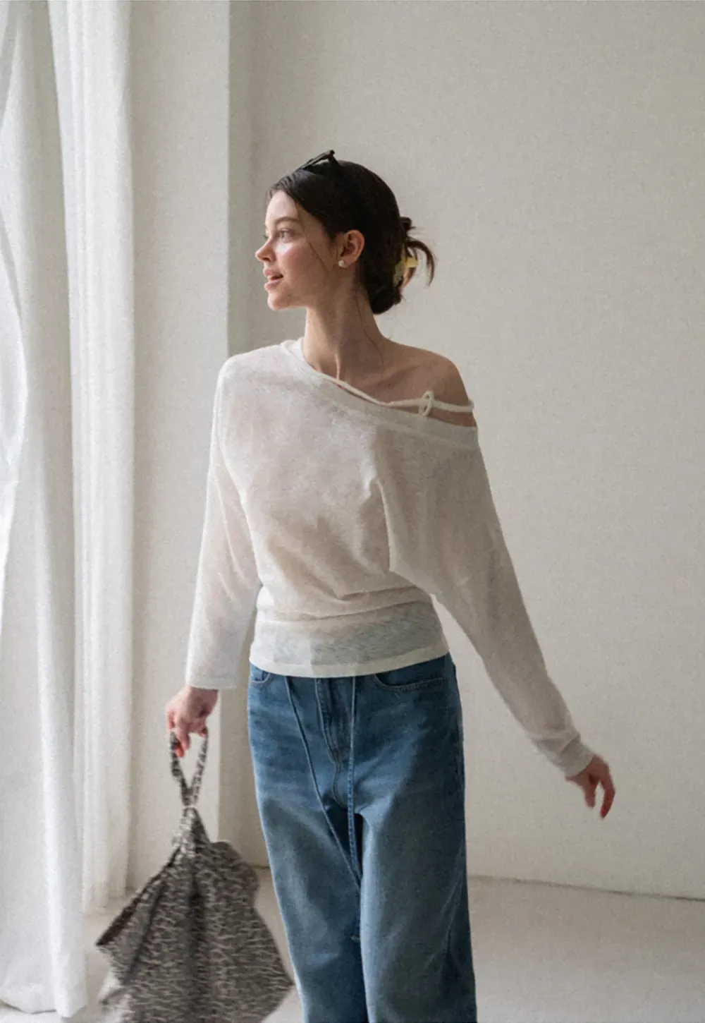 Asymmetrical Shoulder Knit Top Long Sleeve